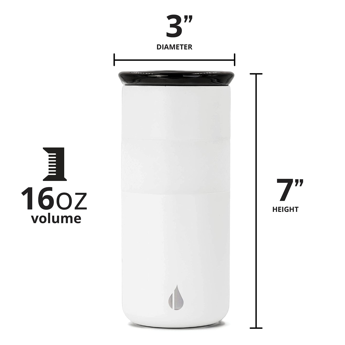 Elemental Artisan Insulated Tumbler, Triple Wall Coffee Travel Tumbler, Reusable Stainless Steel Coffee Tumbler with Ceramic Lid, Thermal Coffee Cups for Hot (6 Hrs) & Cold (18 Hrs) 16oz - Matte White