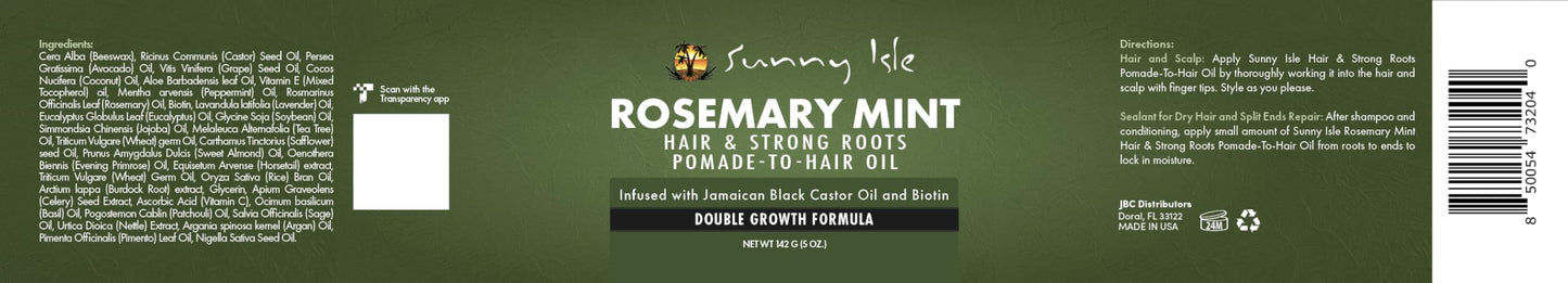 Sunny Isle Rosemary Mint Hair and Strong Roots Oil Lite 2oz, Pomade-To-Hair-Oil 5oz Bundle | For Light, Thin Hair | Infused with Biotin & Jamaican Black Castor Oil