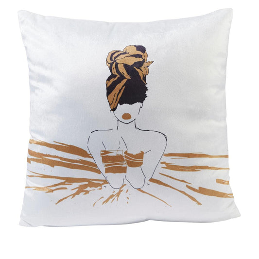 Pardon My Fro Oro Decorative Throw Pillow - Stylish Pillow Cover, Couch Pillow W/Beautiful Design Covers Made W/ 100% Polyester Micro Minx Suede - Decorative Pillows for Home Decor, 18x18, White