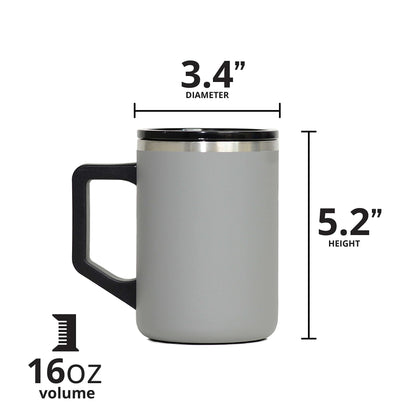 Elemental Insulated Coffee Mug - Triple-Wall Stainless Steel Summit Travel Cup for Hot and Cold Drinks - Thermal Coffee Mug with Lid and Handle for Camping, Office & Travel 16oz - Graphite