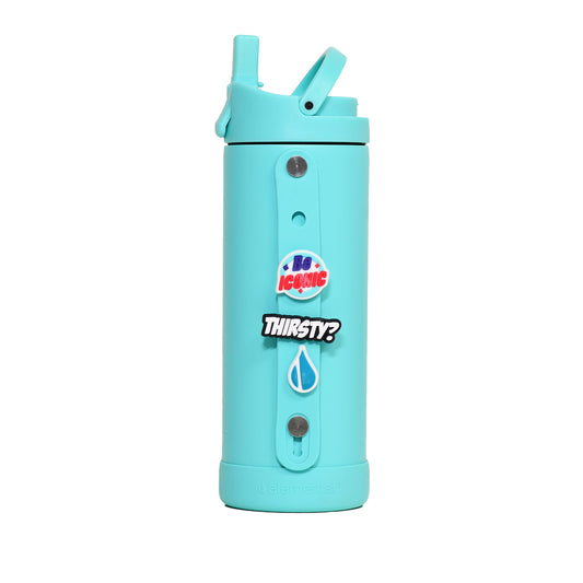 Elemental Iconic Kids Water Bottle with Straw Lid & Charms Strap, Leak-Proof When Closed, Triple Insulated Stainless Steel Reusable Thermos Water Bottle - 14oz, Robin's Egg
