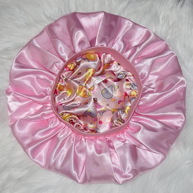 BONNET QUEEN Baby Bonnet 2Pcs Kids Bonnet Wide Elastic Silk Bonnet Double Layer Reversible Baby Satin Bonnet Toddler Bonnet 2-8 Years Gold Ring & Floral