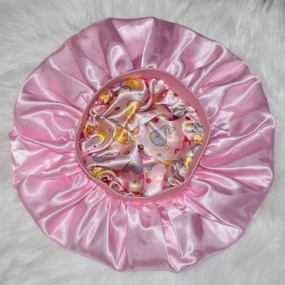 BONNET QUEEN Baby Bonnet 2Pcs Kids Bonnet Wide Elastic Silk Bonnet Double Layer Reversible Baby Satin Bonnet Toddler Bonnet 2-8 Years Gold Ring & Floral