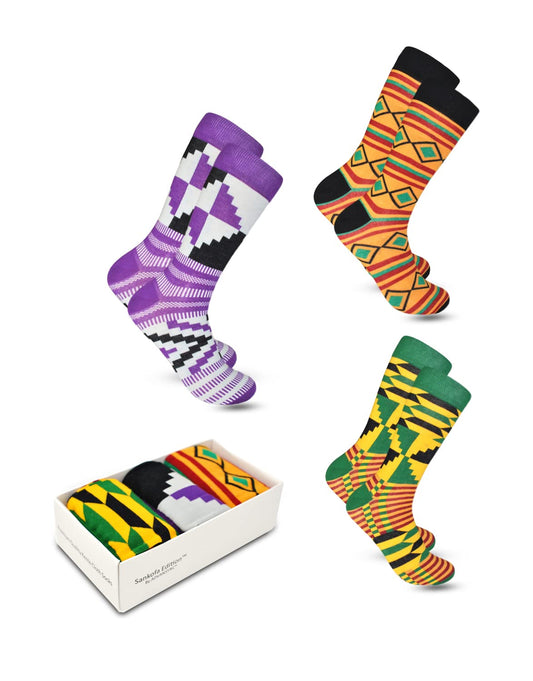 ADVANSYNC Premium Kente Cloth Socks (9-12, 3 Pack Bundle No 2)