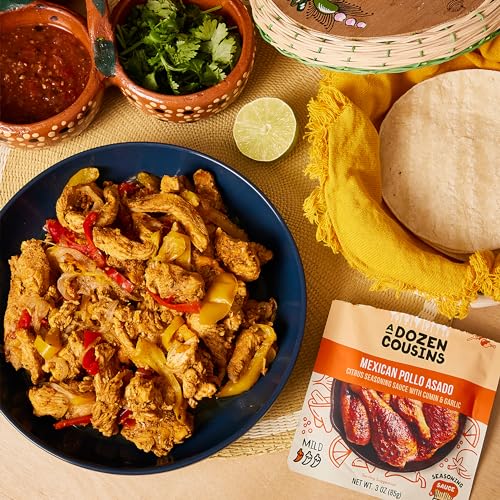 A Dozen Cousins Entrée Seasoning Sauce - Coat and Cook, for Chicken Seasoning, BBQ, Protein, Marinade & More - 6 Count Variety Pack - Jamaican Jerk, Peruvian Pollo, Mexican Pollo Asado
