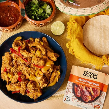 A Dozen Cousins Entrée Seasoning Sauce - Coat and Cook, for Chicken Seasoning, BBQ, Protein, Marinade & More - 6 Count Variety Pack - Jamaican Jerk, Peruvian Pollo, Mexican Pollo Asado