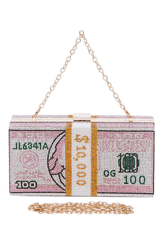 2Chique Boutique Women's Pink Crystal Cash Stack Clutch