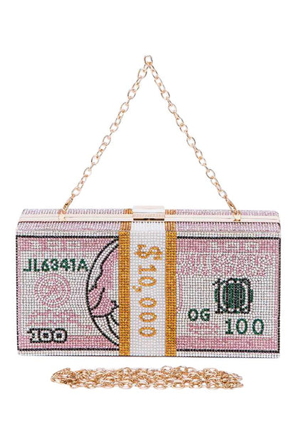 2Chique Boutique Women's Pink Crystal Cash Stack Clutch