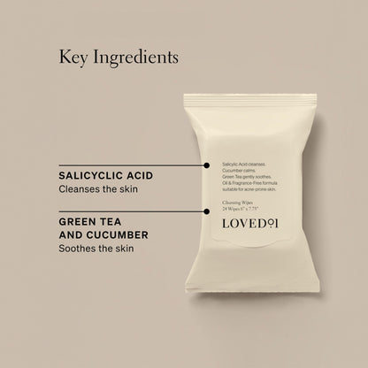 Loved01 Cleansing & Exfoliating Bundle, Salicylic Acid Cleansing Wipes & Hydrating Exfoliating Cleanser (2-Pack 6 Oz Cleanser & 48-Pack Wipes)
