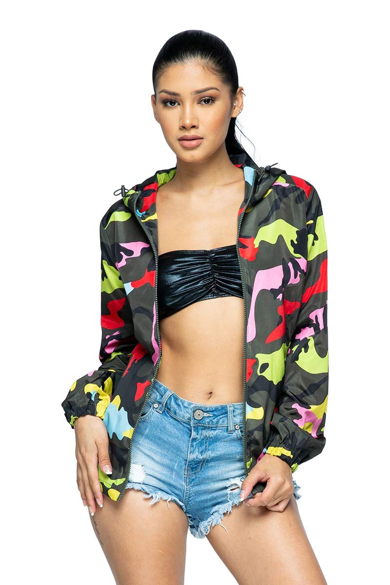 2Chique Boutique Women's Camouflage Hoodie Windbreaker Jacket (Medium)