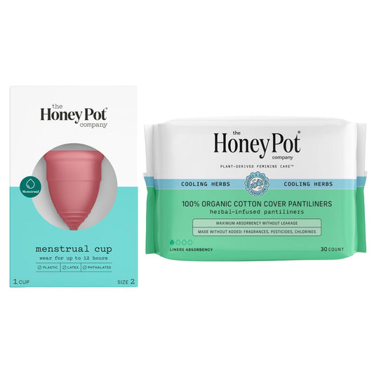The Honey Pot Company - Menstrual Cup & Panty Liners for Women Bundle - Natural Feminine Hygiene Products - Hypoallergenic - Sanitary Pads for Women - Feminine Care - FSA & HSA Eligible - Size 2 Cup