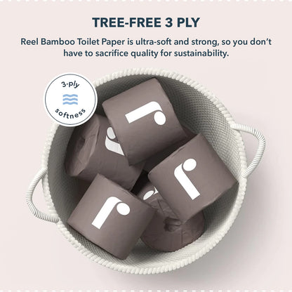 Reel Premium Toilet Paper - 12 Rolls of Toilet Paper - 3-Ply Made from Tree-Free - Zero Plastic Packaging, Septic Safe