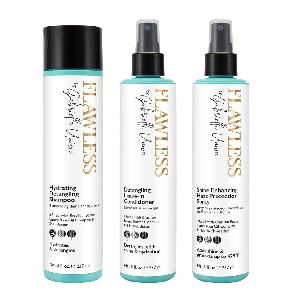 Flawless by Gabrielle Union Blow Out Gift Bundle - Hydrating Shampoo, Leave-in Conditioner, and Heat Protectant Spray