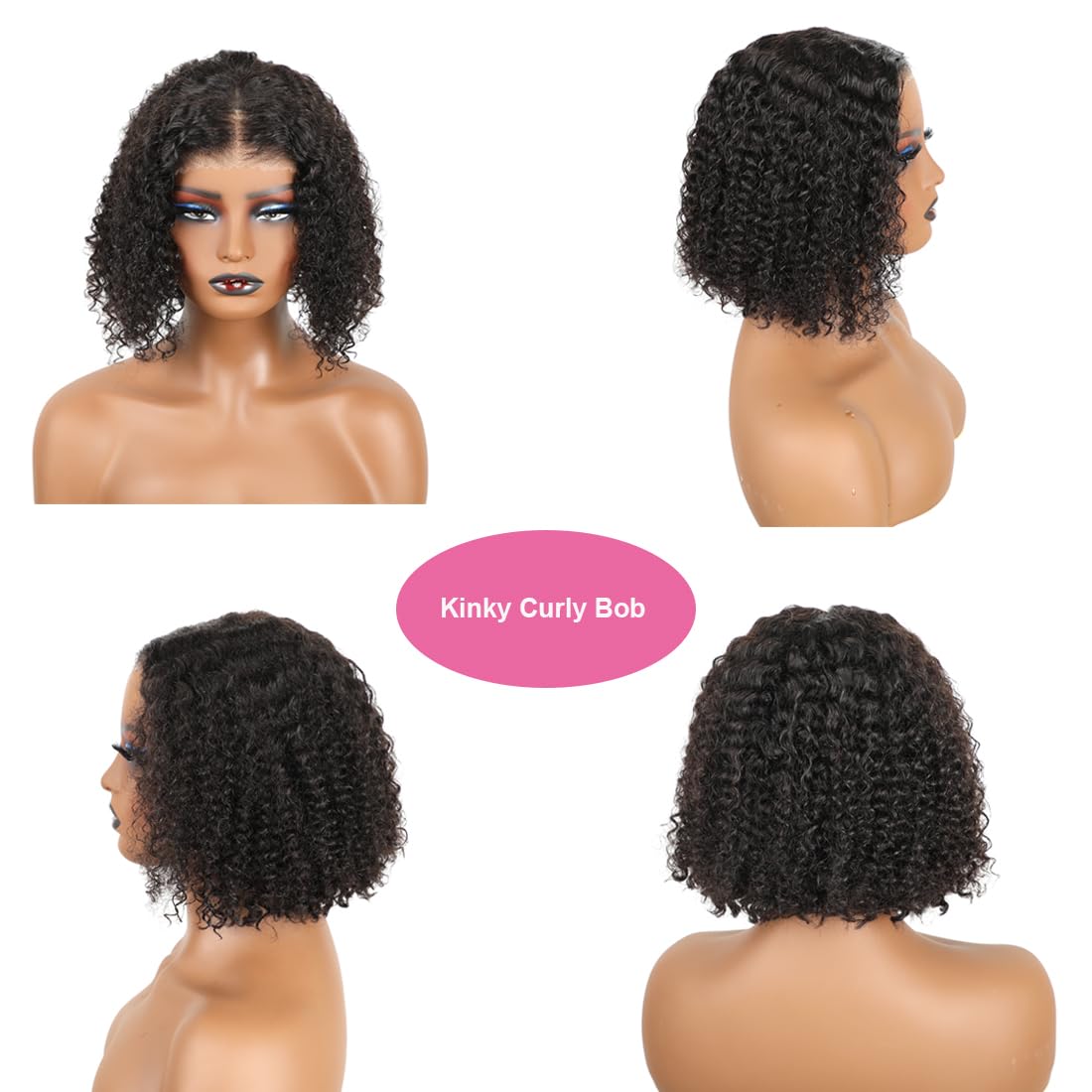 BLY 6x4 HD Lace Glueless Bob Wig Human Hair Ready to Wear and Go Short Bob Lace Pre Cut Wig Afro Kinky Curly 4C Hair 12 Inch for Women Pre Plucked Natural Black Color