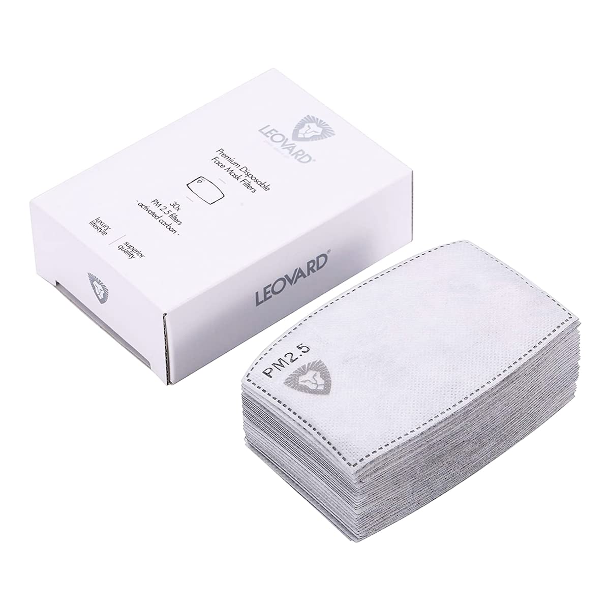 Leovard Face Mask Filters - 30 Premium PM2.5 Activated Carbon Filter - 5 Layered Replacement. Designed in USA