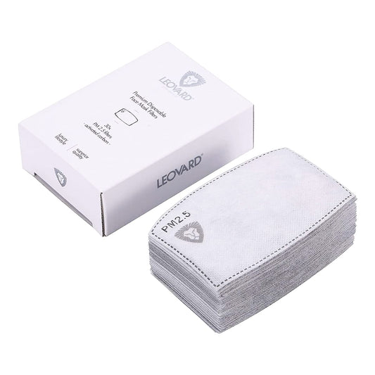 Leovard Face Mask Filters - 30 Premium PM2.5 Activated Carbon Filter - 5 Layered Replacement. Designed in USA