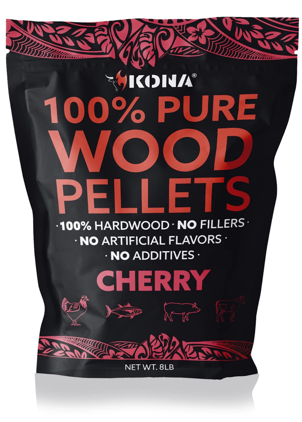 Kona 100% Cherry Smoker Pellets, Intended for Ninja Woodfire Outdoor Grill, 8 lb Resealable Bags