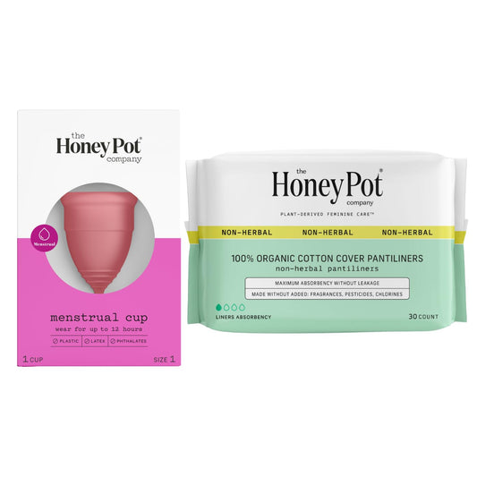 The Honey Pot Company - Menstrual Cup & Panty Liners for Women Bundle - Natural Feminine Hygiene Products - Hypoallergenic - Sanitary Pads for Women - Feminine Care - FSA & HSA Eligible - Size 1 Cup