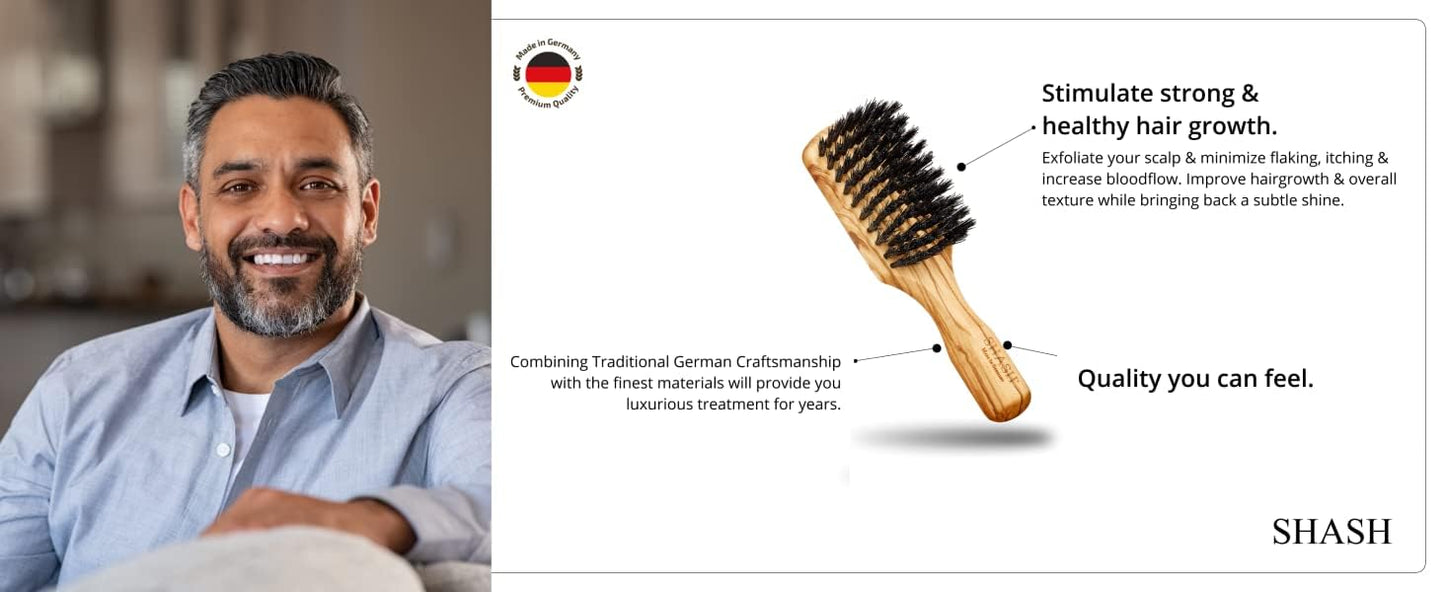 Since 1869 Hand Made in Germany - Robust Craftsman 100% Boar Bristle Hair Brush for Men, Suitable For Thin To Normal Hair, Firm, Naturally Conditions Hair, Improves Texture and Stimulates the Scalp