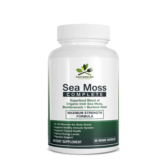Plant Based Jeff Wildcrafted Sea Moss Capsules, 60 Count, Immune Defense Supplement and Natural Superfood with Vitamins A, B, C, D, E, and K, Supports Thyroid Function and Joint Health (1 Bottle)