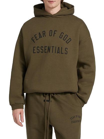 Fear of God Essentials, Logo Fleece Hoodie, Small, Olive