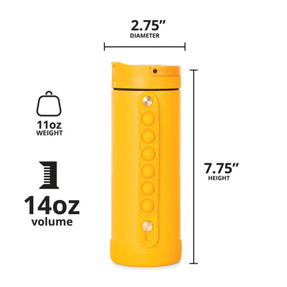 Elemental Iconic Kids Water Bottle with Straw Lid & Stress Relief Pop It Handle, Leak-Proof When Closed, Triple Insulated Kids Stainless Steel Water Bottle For Girls and Boys, 14oz - Citrus Yellow