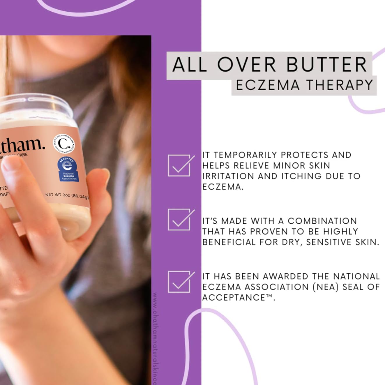 Chatham Natural Skin Care All Over Butter Eczema Relief Cream 3oz, Dry, Itchy Skin, Face, Feet and Hands. Trusted by Families and Steroid Free. Moisturizes and Softens Skin