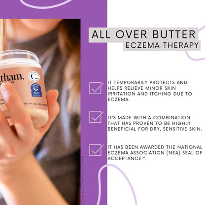 Chatham Natural Skin Care All Over Butter Eczema Relief Cream 3oz, Dry, Itchy Skin, Face, Feet and Hands. Trusted by Families and Steroid Free. Moisturizes and Softens Skin