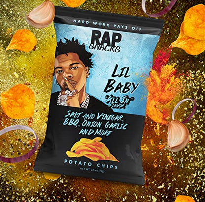 Rap Snacks Lil Baby, Rick Ross, and Migos, All In, Sweet Chili Lemon Pepper, and Sour Cream with a Dab of Ranch Chips Variety - Pack of 12