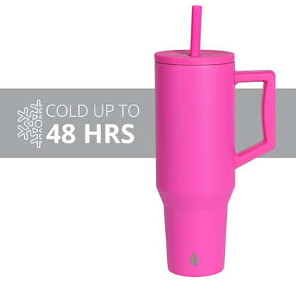 Elemental 40 oz Tumbler with Handle and Straw - Spill Proof Insulated Stainless Steel Commuter for Hot and Cold Beverages - Travel Coffee Mug with 2 Straws & Spill Proof Lid - 40oz - Hot Pink