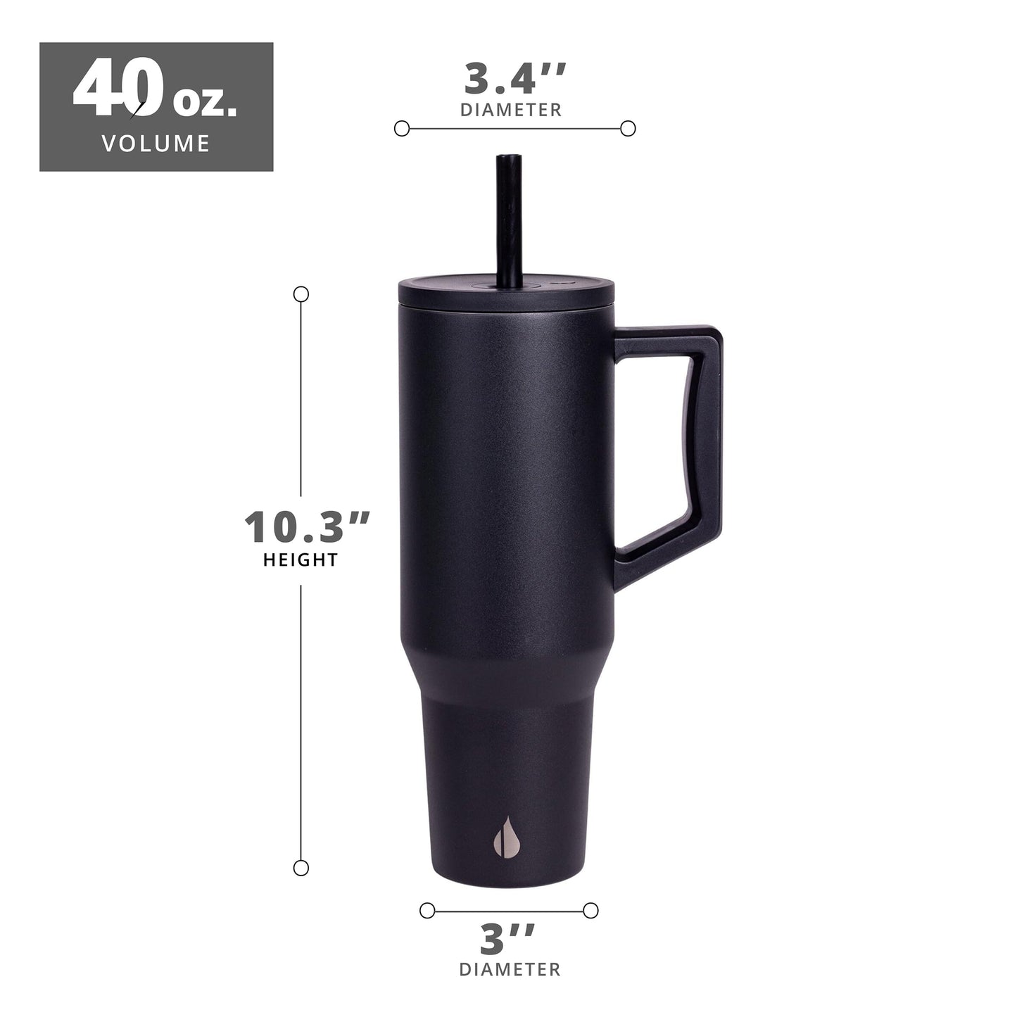 Elemental 40 oz Tumbler with Handle and Straw - Spill Proof Insulated Stainless Steel Commuter for Hot and Cold Beverages - Travel Coffee Mug with 2 Straws & Spill Proof Lid - 40oz - Black