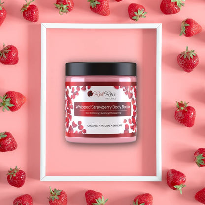 Red Rose Naturals Whipped Strawberry Body Butter for Sensitive, Dry Skin, 8 Oz, Non-Greasy, Soft & Creamy, Moisturizing Shea Butter- Natural Skincare for All Skin – Vegan
