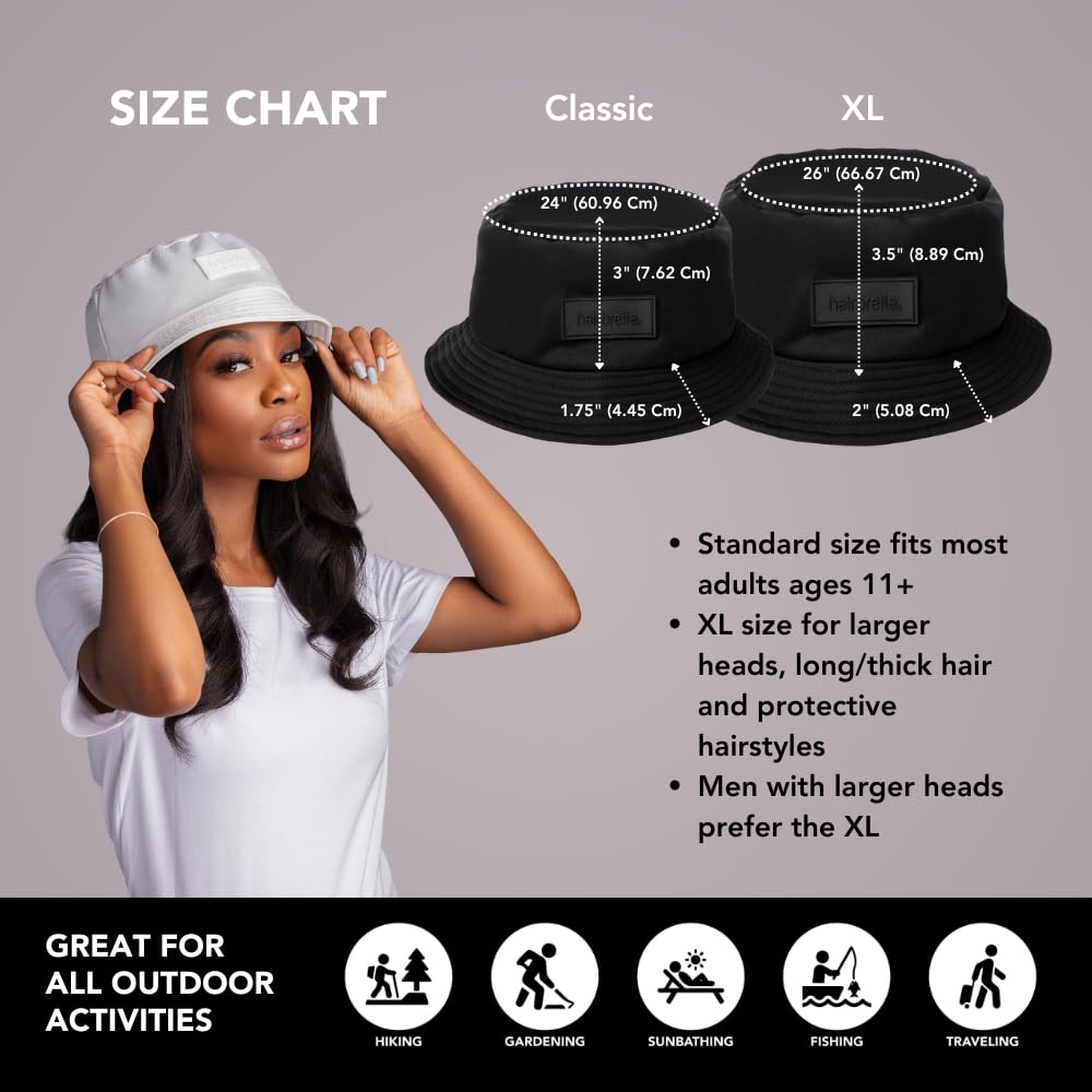 Hairbrella Women’s Bucket Hat, Waterproof, Sun Protection, Satin-Lined, Packable (White)