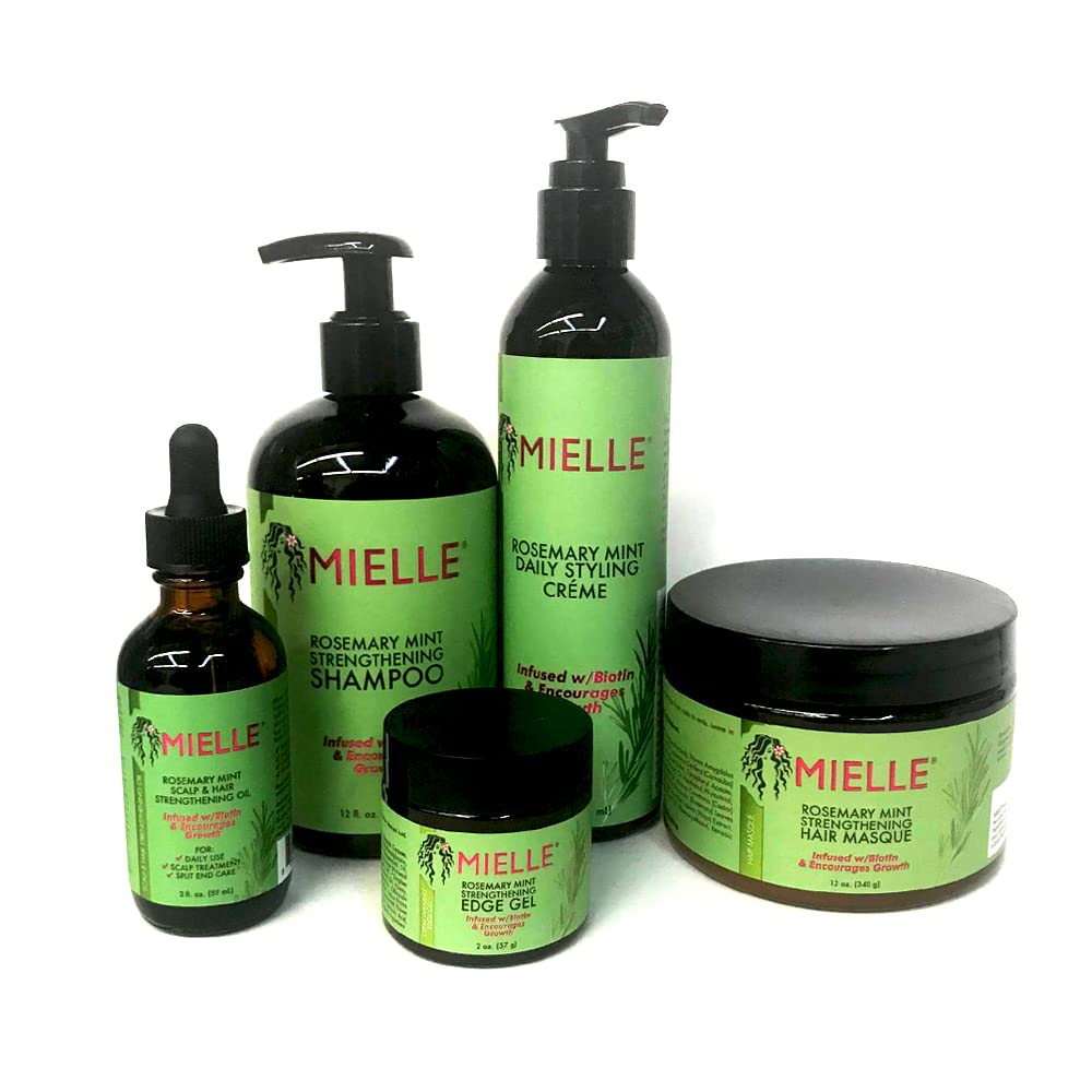 MIELLE Rosemary Mint Organics Infused with Biotin and Encourages Growth Hair Products for Stronger and Healthier Hair and Styling Bundle Set 5 PCS