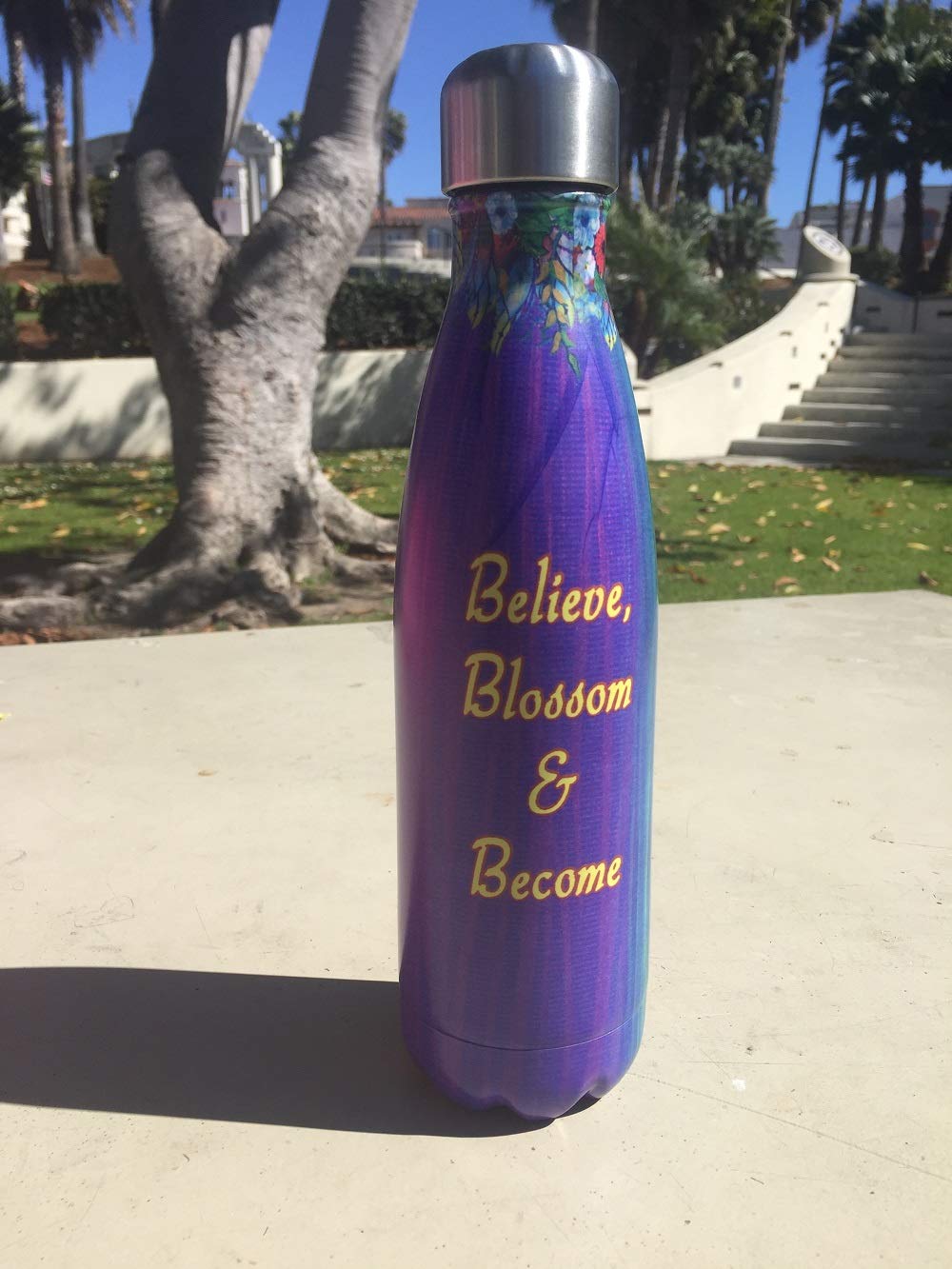 Shades of Color Stainless Steel Bottle, Believe, Blossom & Become, 10 x 10.5 inches (SSB137)
