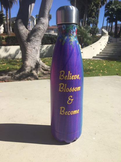 Shades of Color Stainless Steel Bottle, Believe, Blossom & Become, 10 x 10.5 inches (SSB137)