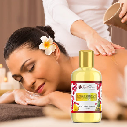 Red Rose Naturals Pineapple Body Oil, 100% Natural, Hydrating & Deep Moisturizing, Bath and Body Oil For Women, Tropical Long Lasting Fragrance, Vegan - 4 oz.
