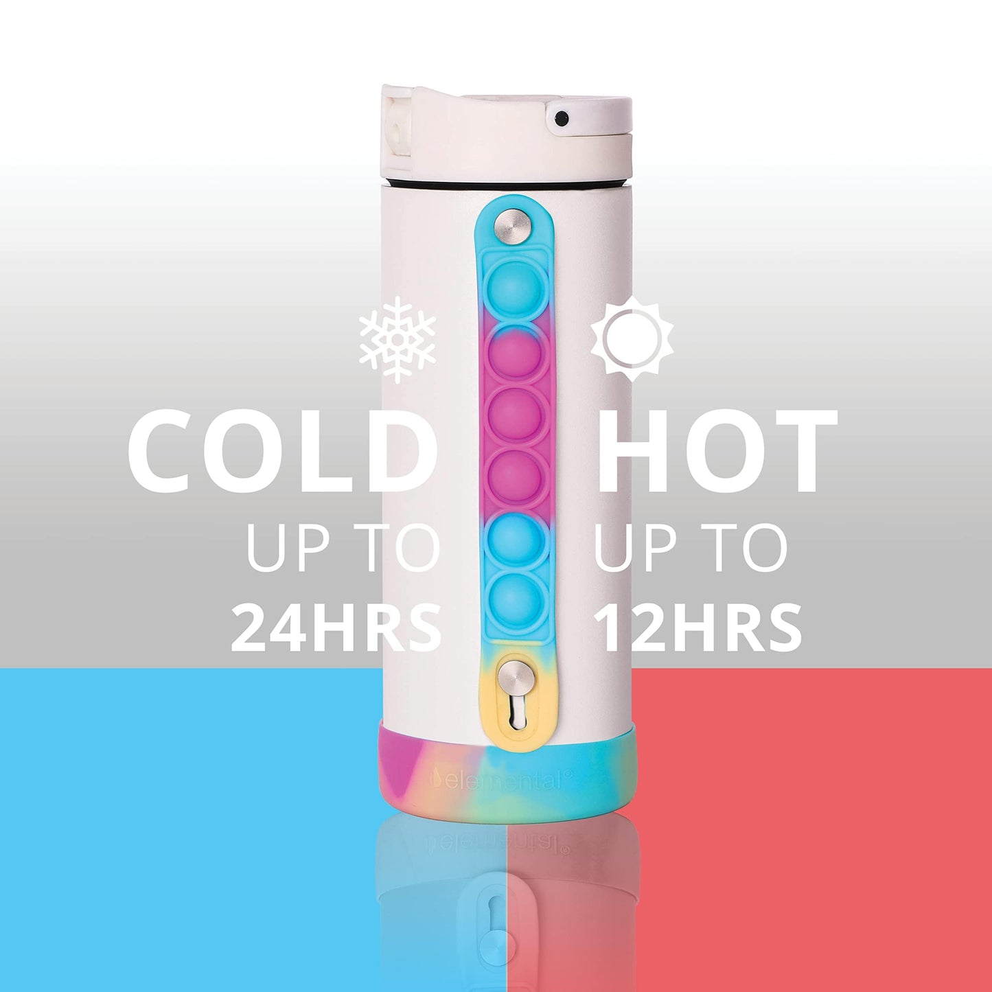 Elemental Iconic Kids Water Bottle with Straw Lid & Stress Relief Pop It Handle, Leak-Proof When Closed, Triple Insulated Kids Stainless Steel Water Bottle For Girls and Boys, 14oz - White Tie Dye