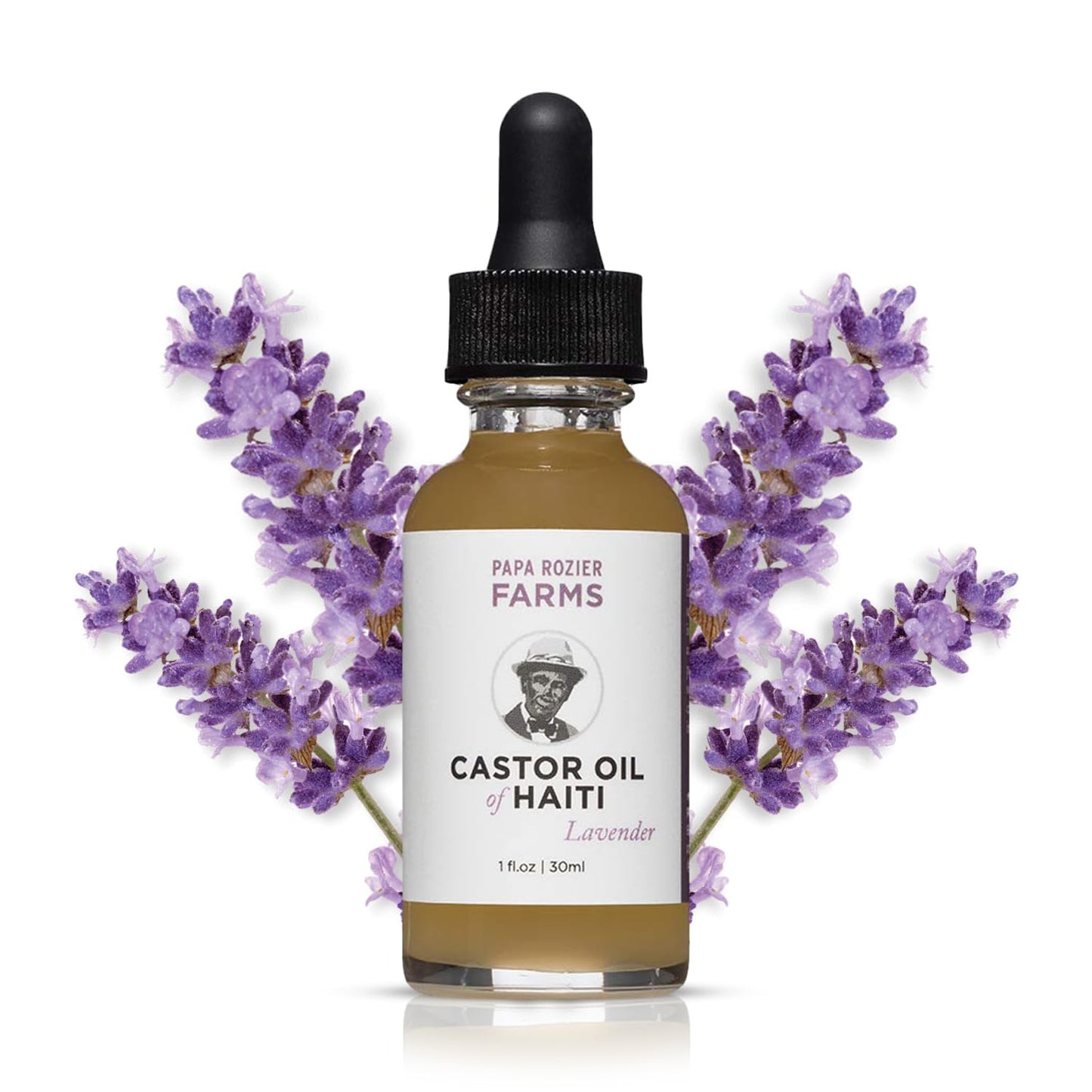 Papa Rozier Farms Lavender Pure Castor Oil of Haiti - Organic Cold Pressed - Hexane Free - 1oz – Unrefined – Oil for Hair Growth Treatment, Dry Skin Moisturizer, Eyelashes & Eyebrows, Pack of 1