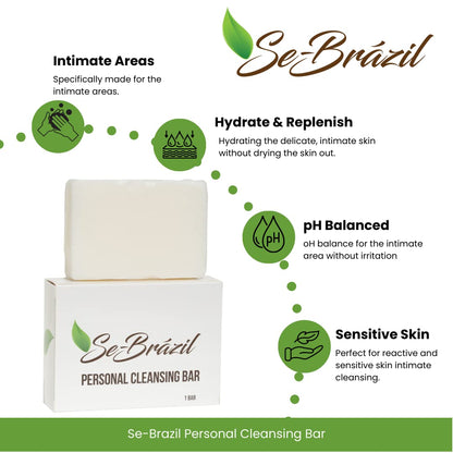 Personal Cleansing Bar by Se-Brázil All Natural Soap-Free Organic Ingredients for Intimate Cleansing and Hydration, Cleansing Bar for Sensitive Skin, Body Odor and pH Balance, Fragrance-Free