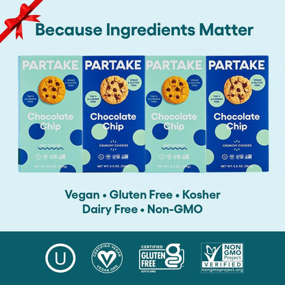 Gluten Free Chocolate Chip Lovers' Vegan Cookies by Partake – 5 Pack | Non-GMO, Allergy-Friendly | No Peanuts, Soy, Dairy, Tree Nuts, Contents May Vary.