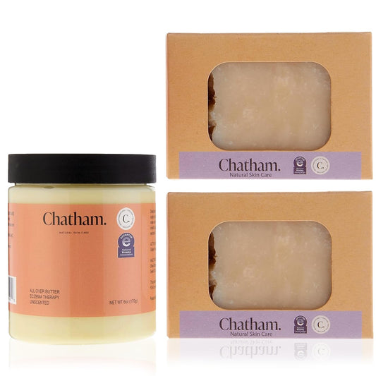 Chatham Natural Skin Care Over Butter Eczema Therapy 6oz and 2 x Eczema Relief Soap Bars 5oz Bundle | With Colloidal Gluten Free Oatmeal