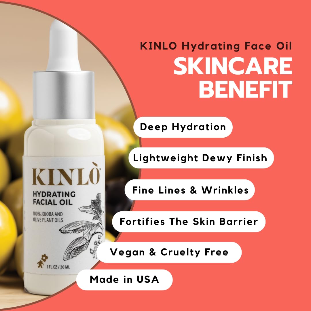 Kinlo Hydrating Face Oil | Jojoba & Olive Oil with Vitamin E | Deep Hydration & Nourishing Facial Moisturizer | 1 fl oz | Gua Sha Facial Massage Oil