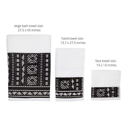 Eclipse Home OBI-Black Excellence Bathroom Towel Set - Pure Cotton Bath Towels - Soft, Fluffy Super Absorbent Cloths for Shower, Kitchen - African Mud Cloth Patterned - Set of 3 Luxury Towels