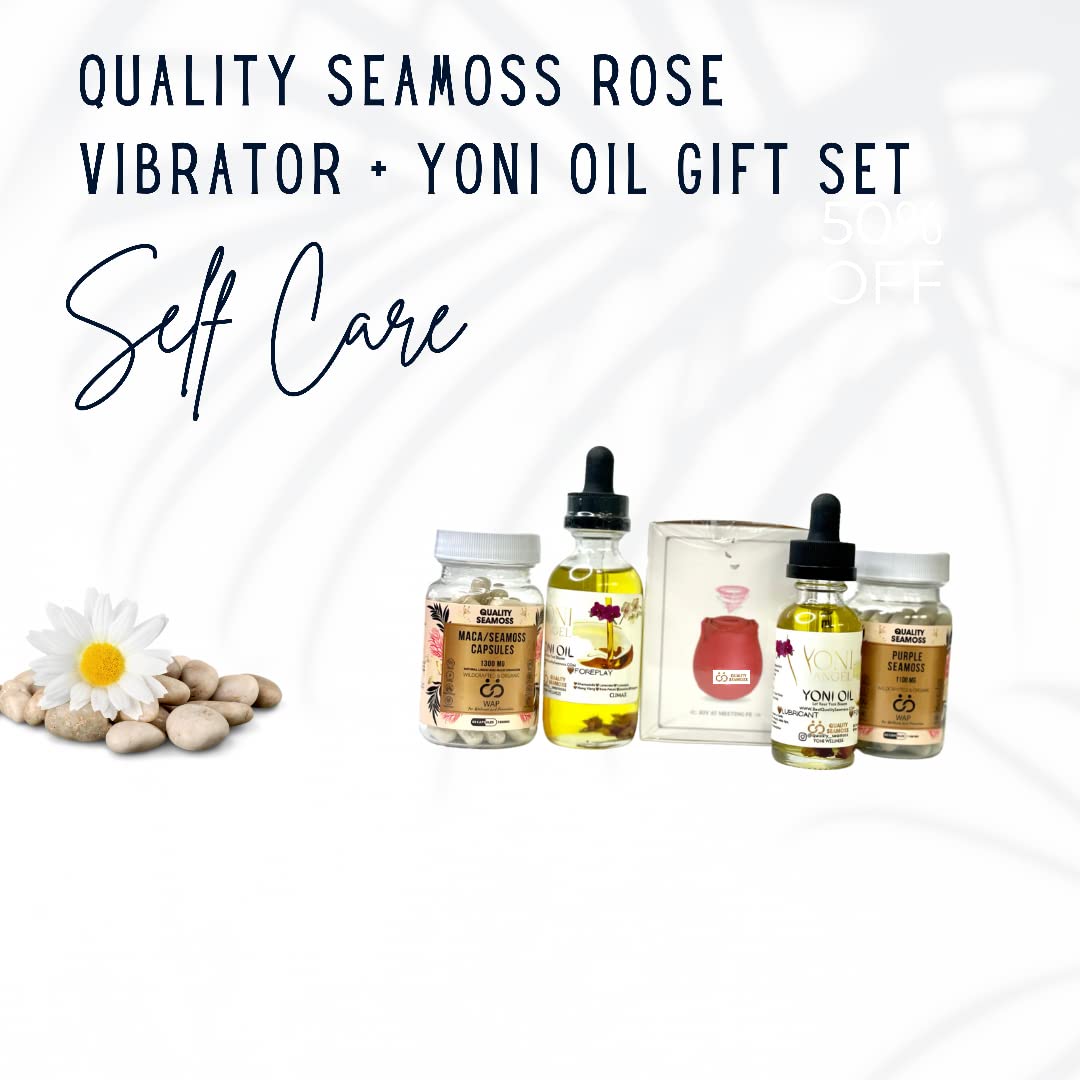 Yoni Oil Gift Set. Rose Toys for Women, Sucking Vibrator with 7 Intense Suction. Feminine Oil Vaginal Health Moisturizer and Soothing Relief (Red) (1)