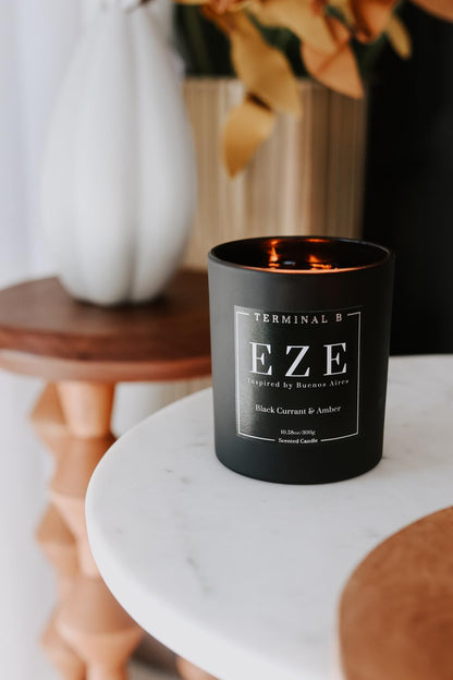 TERMINAL B Luxury Scented Candle, EZE - Buenos Aires: Black Currant & Amber, Travel Inspired Airport Coded Candle, 10.58 oz, 60 Hour Burn Time, Made in Los Angeles