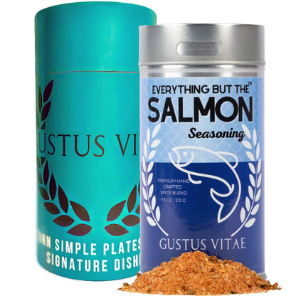 Everything But The Salmon Seasoning | Gourmet Seasoning | Artisanal Spice Blend | All Natural | Non GMO | Hand Crafted | Made In USA | 7.5 oz (213g) | Small Batch | Gustus Vitae | #559 | Arrives Securely in Gift Tube