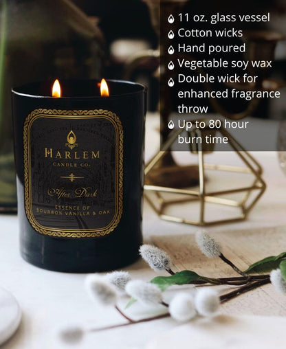 Harlem Candle Company After Dark Luxury Candle, 11 oz Black Glass Jar, Double Wick, Soy Wax, Gift Box, Bergamot, Saffron, Papyrus, Oak and Sweet Heliotrope, 80 Hour Burn