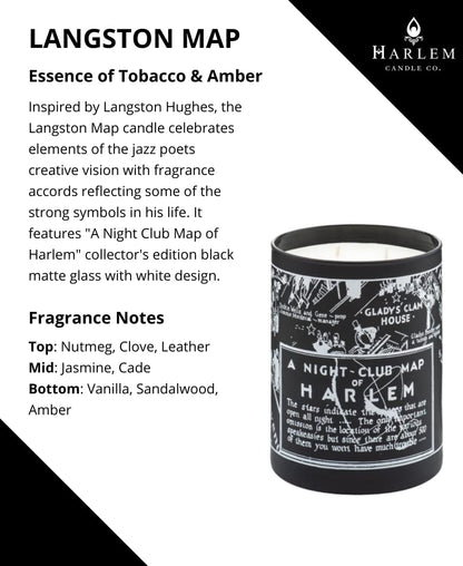 Harlem Candle Company Langston Map Luxury Candle, 11 oz Black Glass Jar with Harlem Map Print, Double Wick, Soy Wax, Gift Box, Jasmine, Sandalwood, Nutmeg, Cloves, Vanilla, Leather, and Amber