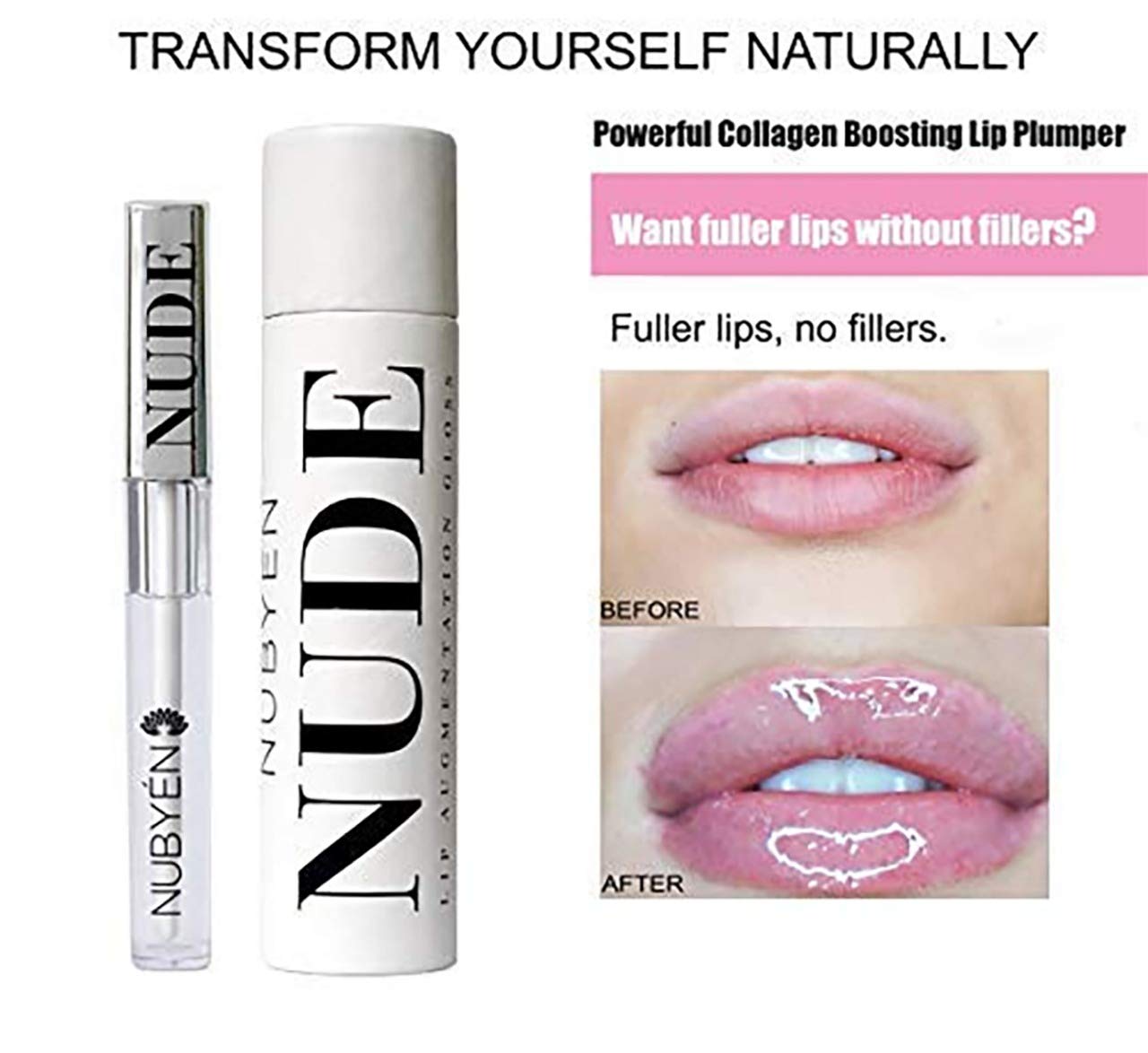 Nubyen Organic Lip Plumper and Gloss - Get Fuller and Hydrated Lips | Enhance Your Lips Naturally without Lip Surgeries - Alternative to Lip Fillers